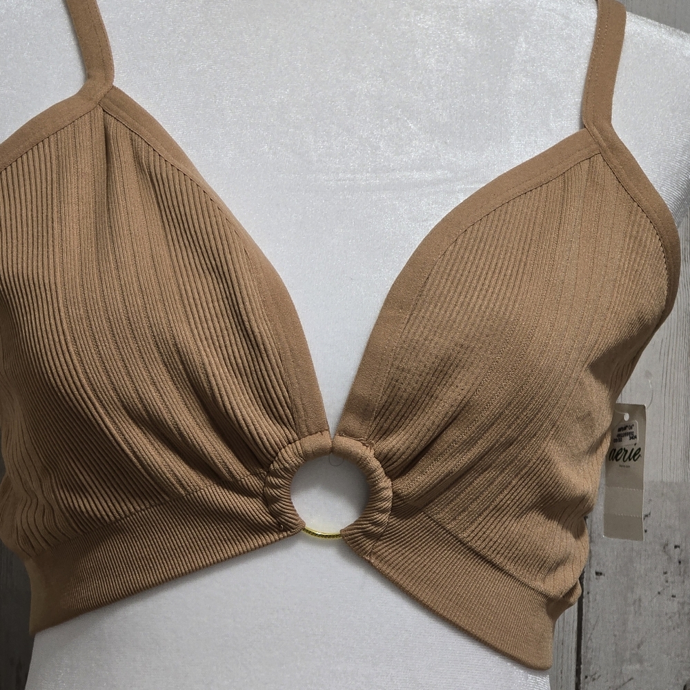 Aerie Tan Seamless Ribbed Ring Plunge Bralette Size XL - Picture 2 of 6